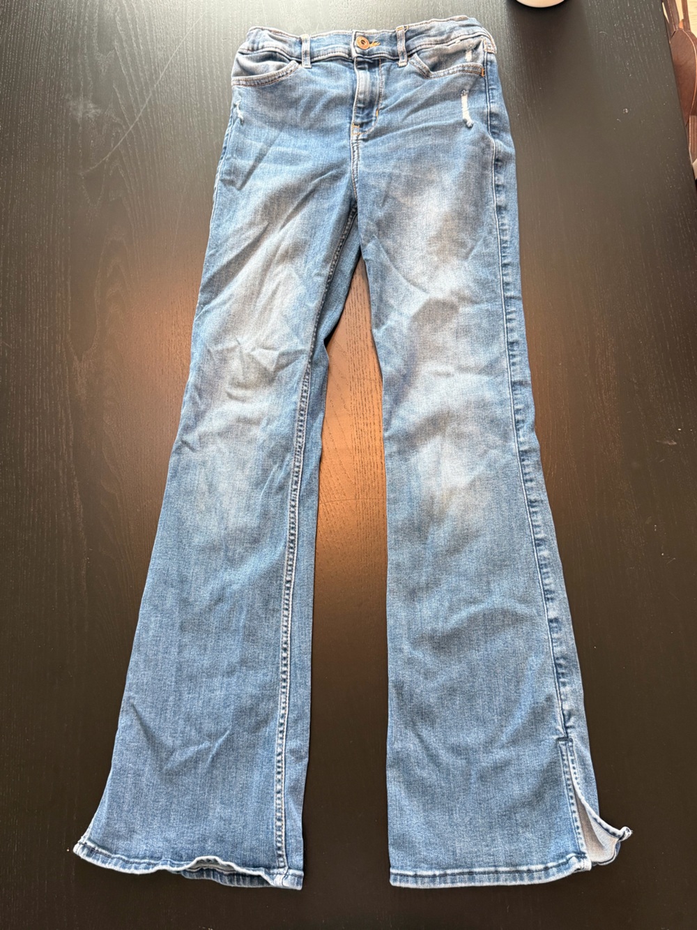 abercrombie kids Light Wash Flare Jeans with Side Slit